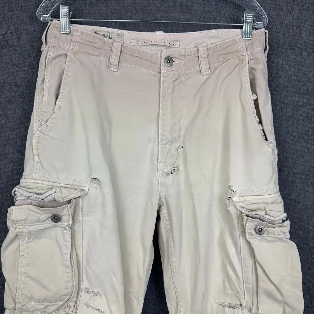 VTG American Eagle Destroyed Cargo Pants Sz 31x32 Y2K Grunge Streetwear Tattered - Picture 2 of 10